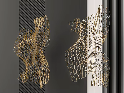 Modern Artistic Gold Honeycomb Mesh 3D Abstract Hanging Wall Decor for Home Interior 3d model