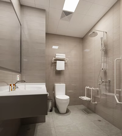 Other Bathroom Interior With Sink Mirror Toilet Towel Rack And Shower Grab Bars 3d model