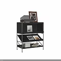 Dark Decorative Cabinet with Metal Frame Multiple Shelves Photo Frames Magazines and Books