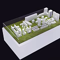 Commercial Building Model Display Equipment Featuring White Structures Transparent Case And Green Turf 3d model