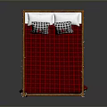 Wooden Four Poster Bed With Red Plaid Bedspread Black White Checkered Pillows And String Lights