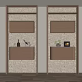 Modern Wooden Symmetric Wine Cabinet With Wine Bottles Plants And Photo Frame
