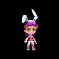 Cartoon Game Character With Purple Hair Rabbit Ears Orange Glasses And Pink White Striped Outfit