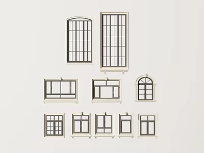 Various Window Designs With Different Shapes And Grid Patterns 3d model