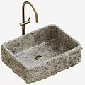 Elegant Square Textured Natural Stone Washbasin With Golden Modern Faucet Design