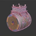 Traditional Chinese Cylindrical Painted Drum With Decorative Dragon Patterns And Colorful Top Structure