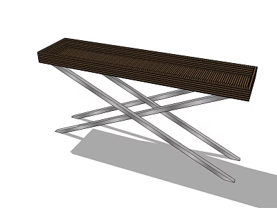 Modern Console Table Design With Wooden Top And Crossed Metal Legs 3d model