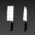 Kitchen Knives Including Cleaver And Chef Knife With Black Riveted Handles On Grey Background