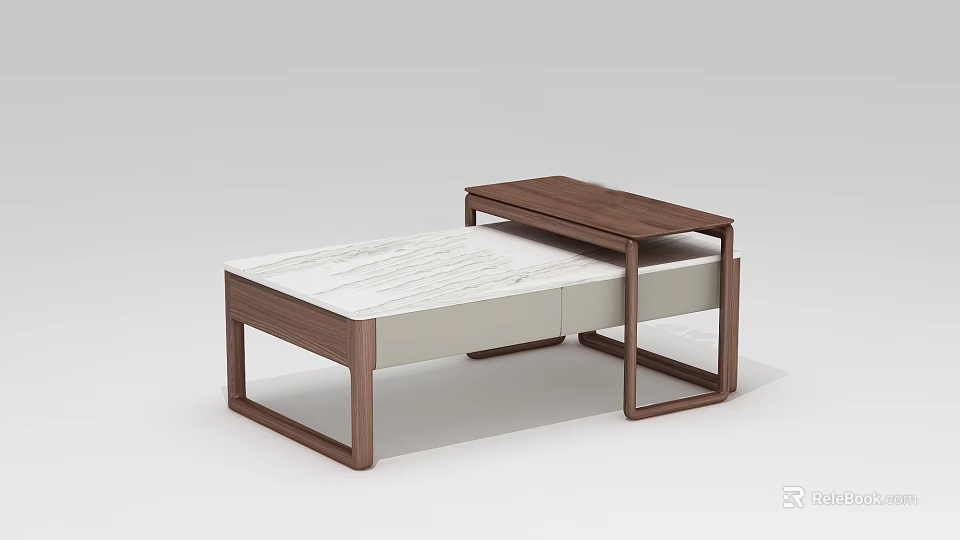 Modern Bedside Table With Wooden Frame And Marble Tabletop Design 3d model