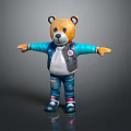 Cute Teddy Bear Doll In Blue Jacket And Jeans With Arms Outstretched