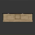 Sleek Wooden Cabinet With Black Marble Top And Two Metal Handle Drawers