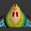 Colorful Woven Chicken Shaped Bag With Rainbow Design And Red Handle