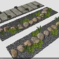 Garden Path Paving Design With Stone Slabs Pebbles Gravel And Green Plants