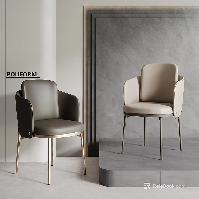 Poliform Modern Leisure Chairs Featuring Grey And Beige Leather Upholstery Armrests And Metal Legs 3d model 
