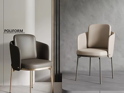 Poliform Modern Leisure Chairs Featuring Grey And Beige Leather Upholstery Armrests And Metal Legs 3d model