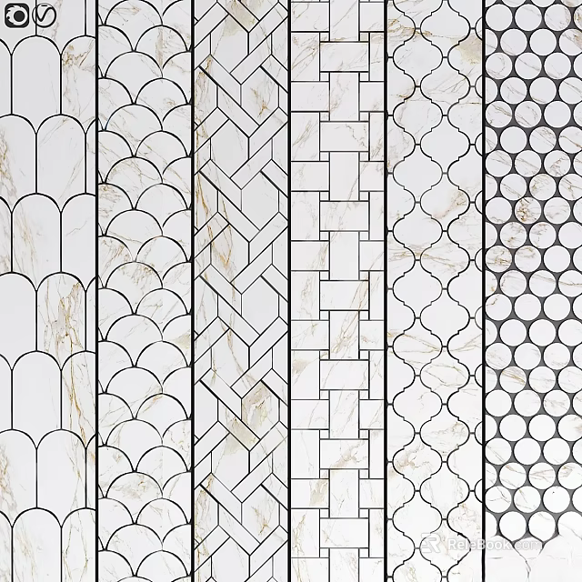 Various Decorative Tiles With Diverse Patterns Geometric Shapes And Marble Textures 3d model