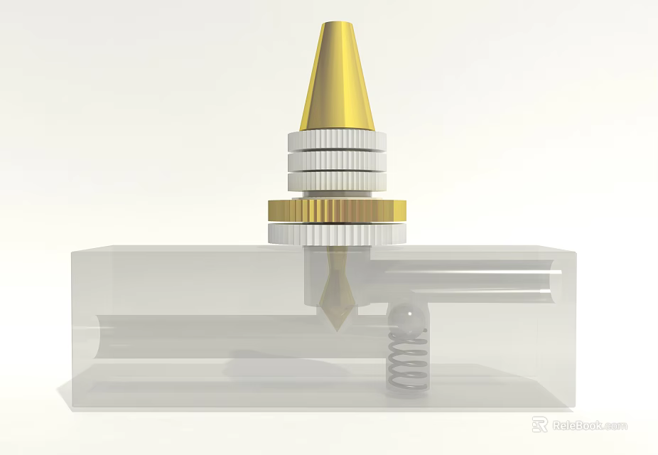 Automotive Parts With Golden Conical Top Silver Ring Structures Transparent Base And Spring 3d model 