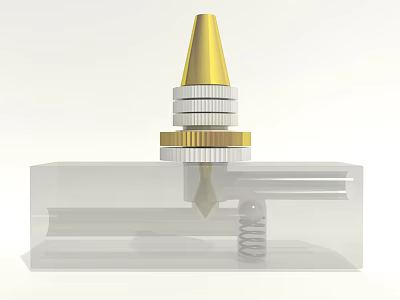 Automotive Parts With Golden Conical Top Silver Ring Structures Transparent Base And Spring 3d model