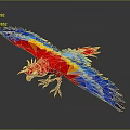Low Poly Red Blue Yellow Parrot Flying With Spread Wings And Extended Claws 3d model