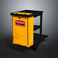 Rubbermaid Cleaning Cart Featuring Yellow Storage Bag Black Shelves and Wheels