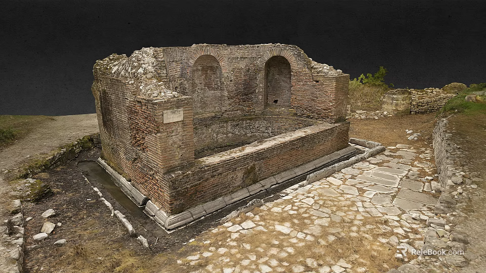 Ancient Brick Ruins With Arched Openings And Stone Paved Ground 3d model 