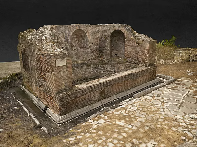 Ancient Brick Ruins With Arched Openings And Stone Paved Ground 3d model