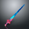 Fantasy Glowing Sword with Blue Blade Red Decorative Hilt Crystal Accents and Shiny Finish