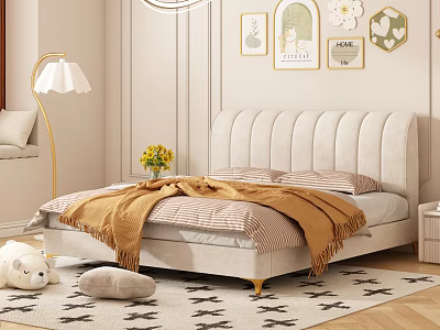Cozy Bedroom Interior Design With Beige Tufted Headboard Brown Blanket Wall Art And Star Rug 3d model