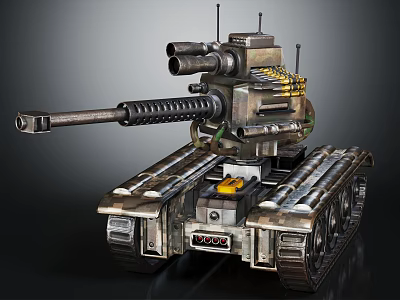 Detailed Military Tank With Long Gun Barrel Camouflage Tracks And Ammunition 3d model