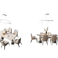 Modern Dining Table Set with Light Colored Chairs Hanging Light and Decorative Vase 3d model