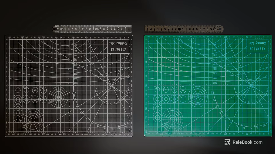 Hardware Tools Black Green Cutting Mats Featuring Grid Lines Circular Patterns And Measurement Scales 3d model 