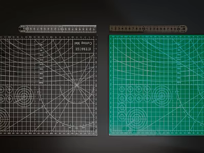 Hardware Tools Black Green Cutting Mats Featuring Grid Lines Circular Patterns And Measurement Scales 3d model