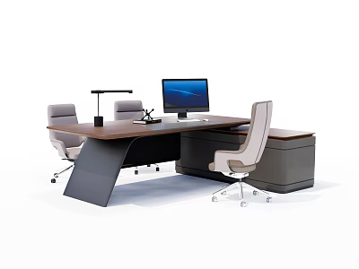 Modern Office Desk Setup With Computer Monitor Desk Lamp And Ergonomic Chair 3d model