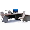 Modern Office Desk Setup With Computer Monitor Desk Lamp And Ergonomic Chair