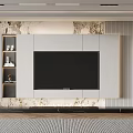 Modern TV Background Wall With Marble Texture Storage Cabinets And Minimalist Panel Design 3d model