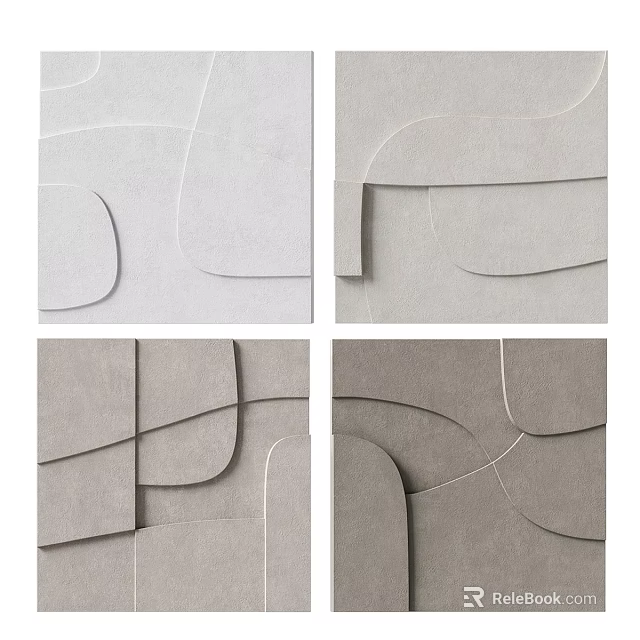 Minimalist Gray Geometric Wall Decor Featuring Abstract Panel And Curved Shapes 3d model