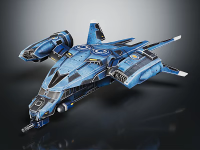 Blue Sci-Fi Spaceship Model With Detailed Design Wing Structures And Engine Components 3d model