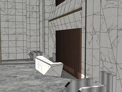 Contemporary Reception Space With Marble Walls And Modern Front Desk Design 3d model