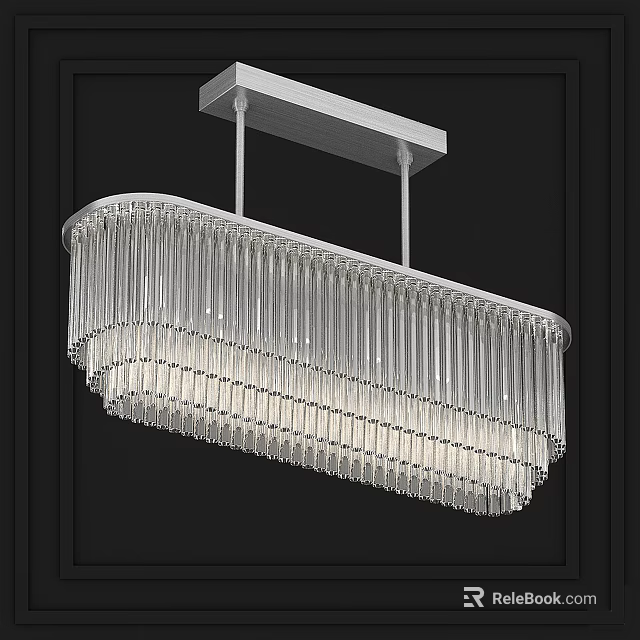 Modern Rectangular Crystal Chandelier With Silver Frame And Hanging Crystal Prisms 3d model