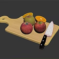 Fresh Red and Green Apples with Sliced Oranges on Wooden Cutting Board and Kitchen Knife