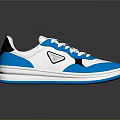 White Blue Black Casual Sneakers With White Laces And Side Triangle Logo