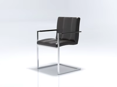 Single Modern Black Leather Chair With Metal Frame And Sleek Armrest Design 3d model