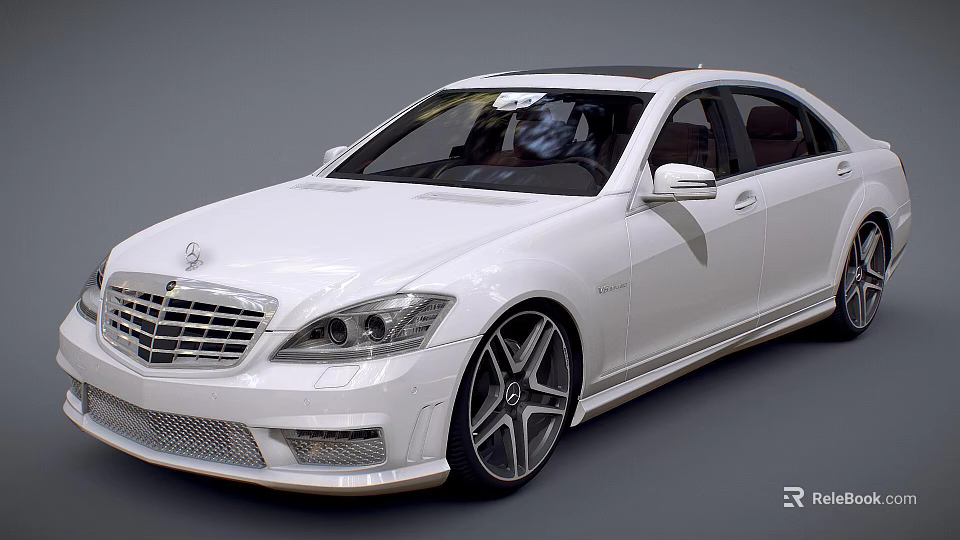 White Mercedes Luxury Sedan with Sleek Body Design Alloy Wheels and Chrome Front Grille 3d model 