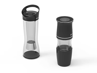 Two Stylish Transparent Cups With Modern Black Lid And Ergonomic Handle Design 3d model