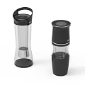 Two Stylish Transparent Cups With Modern Black Lid And Ergonomic Handle Design