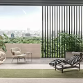 Zebra Pattern Lounge Chair With Small Side Table On Balcony City View And Green Rug