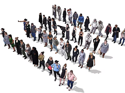 Diverse Group of People Standing Together in Various Poses and Different Outfits 3d model