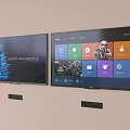 Two Smart TVs Mounted On Wall Displaying Apps And Entertainment Content 3d model