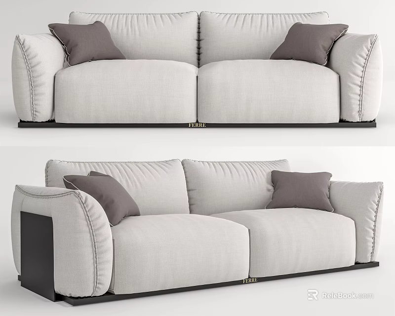 Modern Light Gray Double Sofa With Plush Cushions And Sleek Design 3d model