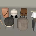 Italian Style Round Stool Fashion Sitting Stool Tea Room Low Stool Solid Wood Stool Net Red Dressing Stool Lazy Small Chair 3d model